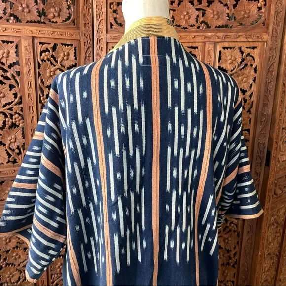 Vintage Handmade African Ikat Tribal Open Front Kimono with Fringe - Picture 8 of 13
